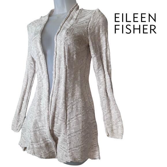 Eileen Fisher Linen Knit Cardigan Open Women’s Petite Small Oatmeal Boho Natural - Picture 1 of 12
